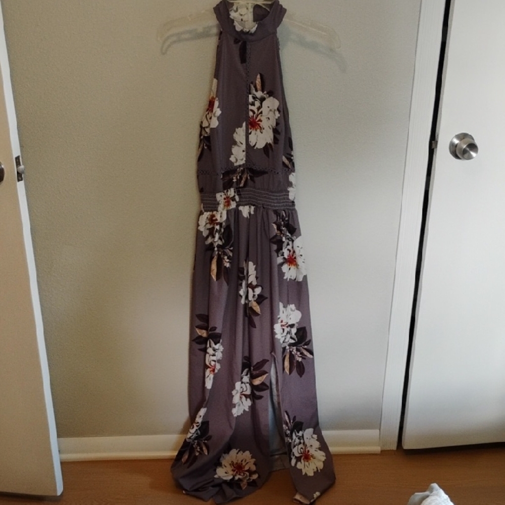 Floral Halter Maxi Dress - Purple